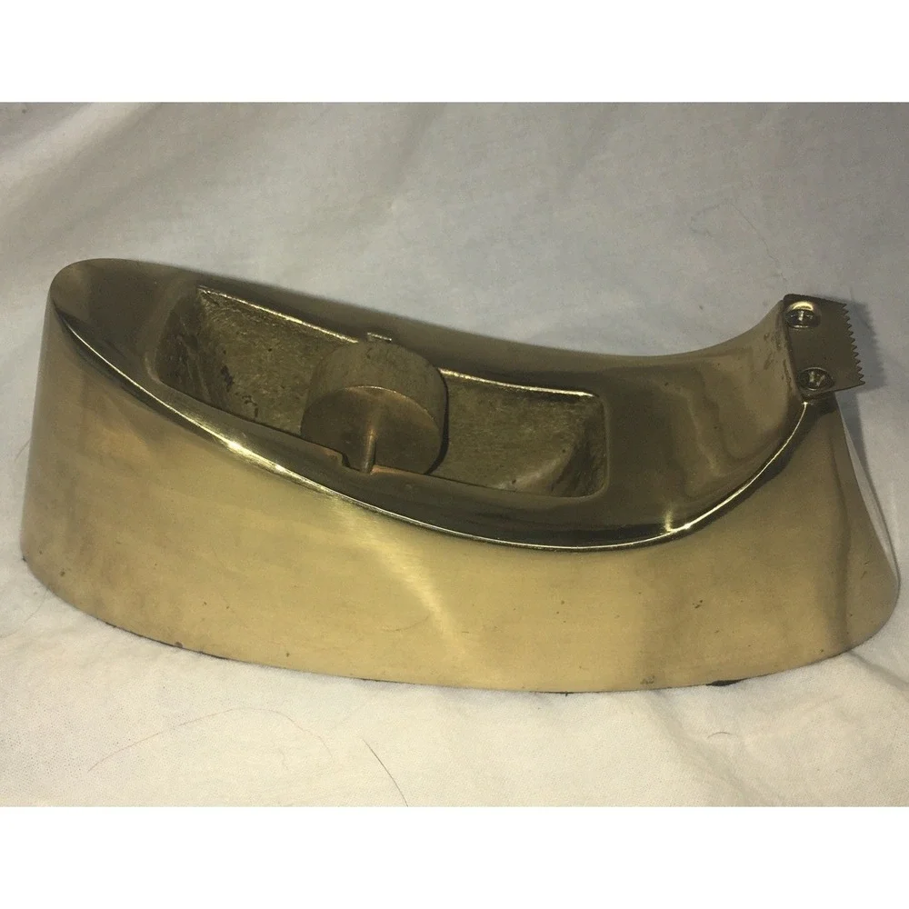 Vintage Solid Brass Desk Top Tape Dispenser Canoe Shape Japan
